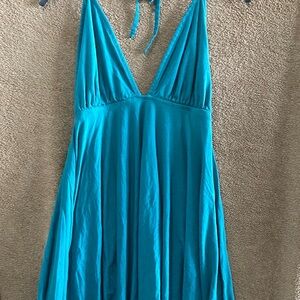 Bobi Los Angeles S/P Teal High-Low Halter Neck Maxi Dress